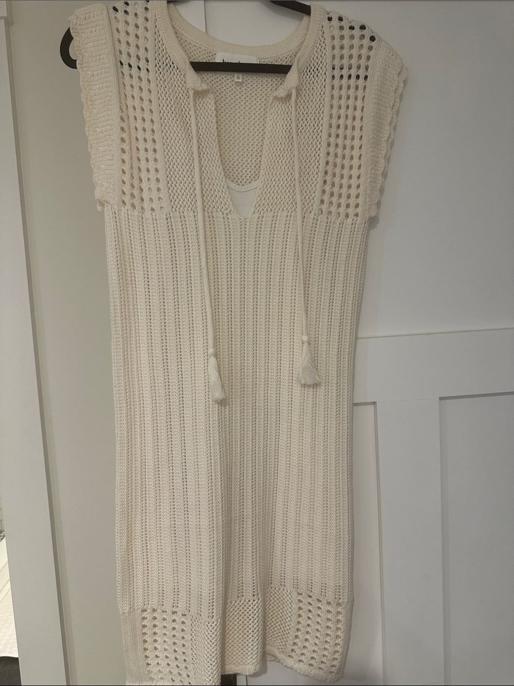 Heartloom Cream Openwork Crochet Dress with Tassel Ties